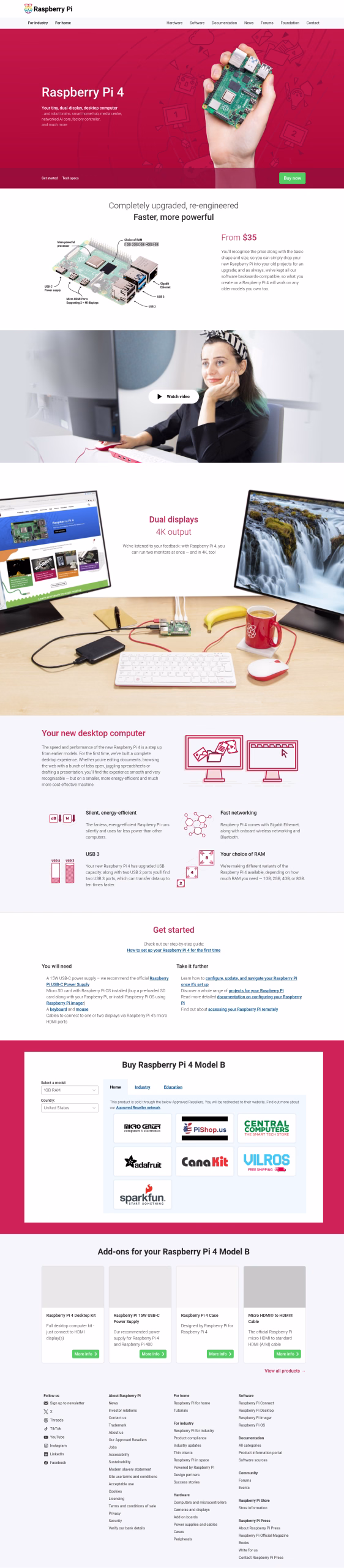 Capture de la page officielle Raspberry Pi 4 en 2026