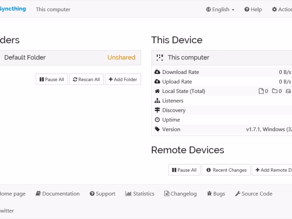 Interface Syncthing pour ajouter un dossier partagé