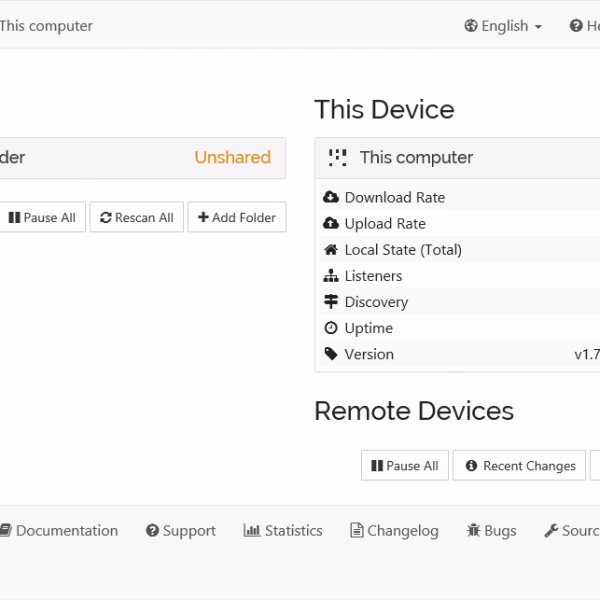 Interface Syncthing pour ajouter un dossier partagé