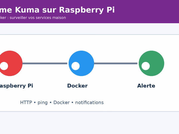 Schéma Raspberry Pi, Docker et Uptime Kuma pour surveiller des services maison